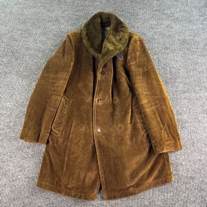Vintage Mighty Mac Corduroy Coat Mens Medium Brown Faux Fur Collar USA
